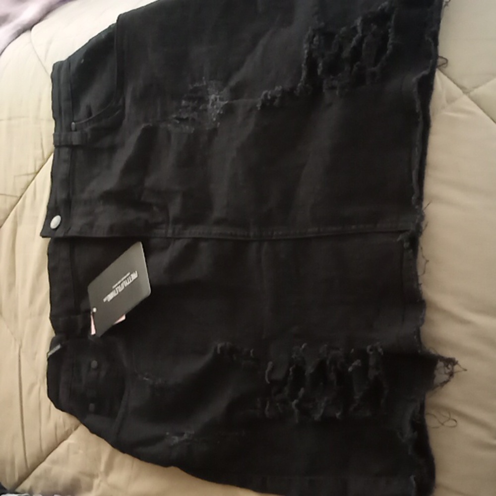 Shape Black High Waist Distressed Denim Skirt